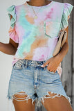 Tie-dye Ruffled Cap Sleeve T-shirt