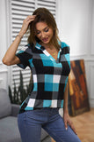 Plaid Pattern V Neck Short Sleeve Top