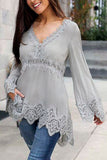 Gray Bell Sleeves Crochet Insert Blouse
