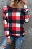Round Neck Plaid Long Sleeve Pullover Top