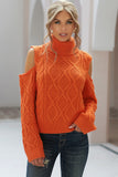 Turtleneck Cold Shoulder Textured Sweater