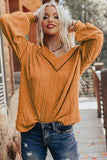 Textured V Neck Long Sleeve Knit Top