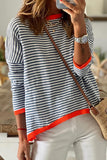 Contrast Trimmed Striped Drop Shoulder Sweater