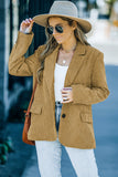 Brown Corduroy Lapel Casual Blazer with Pockets