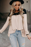 Round Neck Long Sleeve Color Block Tunic Top