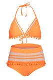 Pom Pom Mesh Insert High Waist Bikini
