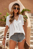 V Neck Lace Crochet Short Sleeve Shirt