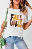 FALL VIBES Leopard Graphic Print Short Sleeve T Shirt