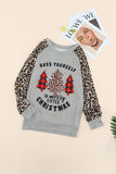 Leopard Sleeves Christmas Tree Print Top