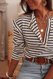Striped Print Ruffled Buttoned Long Sleeve Top