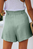 Beige Tie Waist Casual Shorts with Pockets