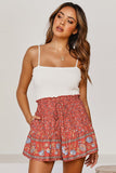 Summer Boho Floral Print A-line Elastic Waist Shorts