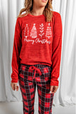 Solid Long Sleeve Top and Plaid Pants Loungewear