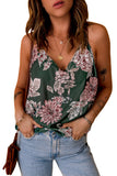 Green Floral Print V Neck Spaghetti Strap Tank Top