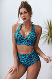 Halter V Neck Leopard High Waist Bikini