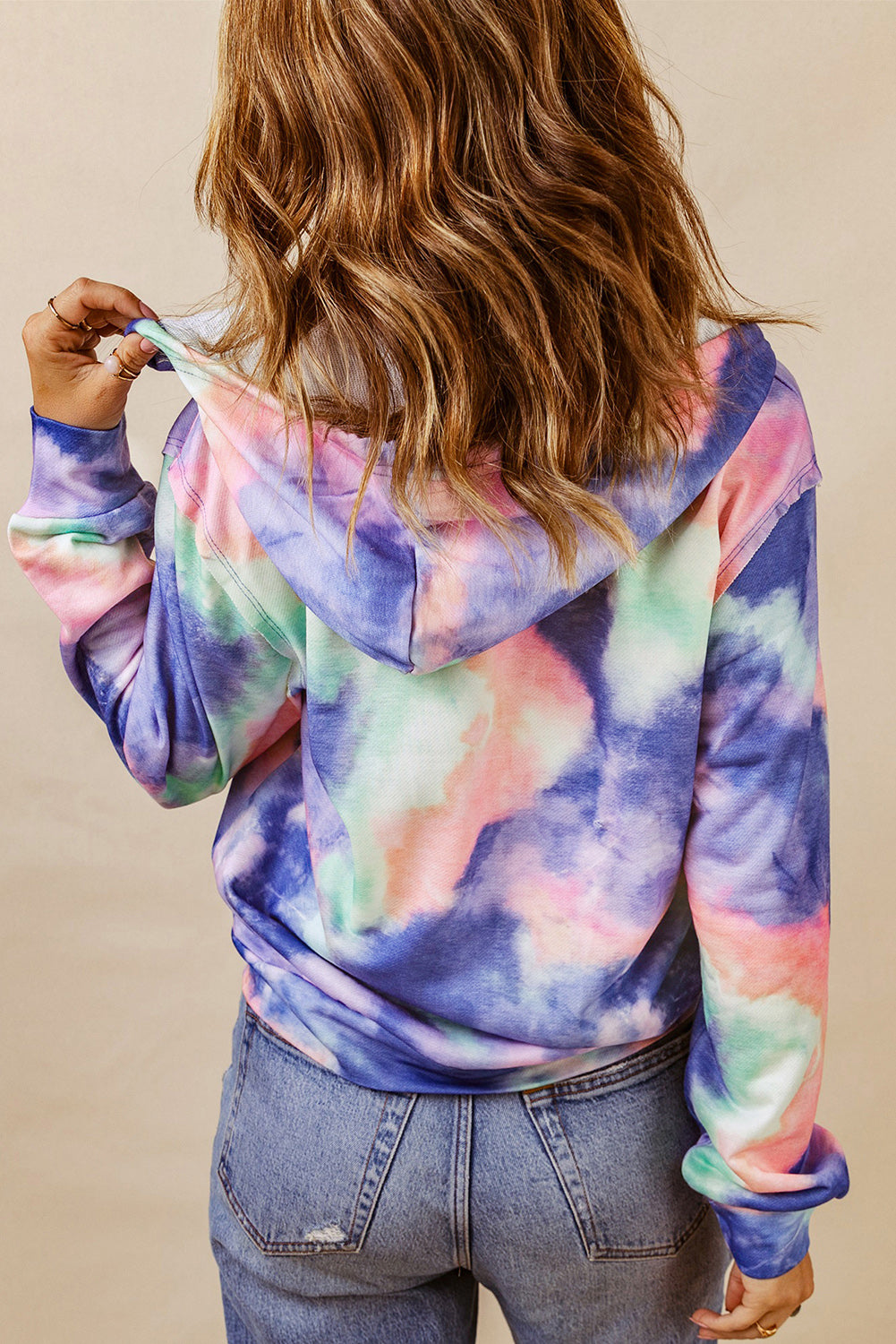 color Tie dye Pocket Zip Up Hoodie ALELLY