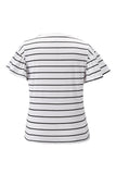 White Stripe V-neck Short Sleeve T Shirt