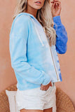 Zipper Drawstring Tie Dye Color Block Hoodie