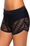 Hollow Out Lace Overlay Swim Short Bottom