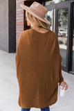 Waffle Knit Open Front Rounded Hem Cardigan