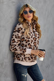 Leopard 1/4 Zip Elastic Cuff Fashion Print Sherpa Pullover