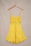 Spaghetti Straps V Neck Lace Bodice Ruffled Mini Dress