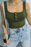 Ribbed Knit Henley Crop Tank
