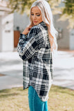 Black Grid Print Boyfriend Shirt Coat