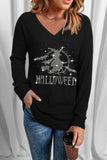Halloween Witch Shining Graphic Print V Neck Top