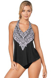 Retro Print Halter T Back Handkerchief Tankini