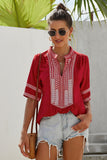 Elbow Length Sleeves Front Embroidery Blouse