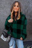 Plaid Zip Collar Plush Pullover Sweatshirt