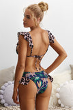 Tiger Forest Print Ruffled Bikini