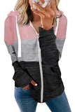 Colorblock Zip Front Hooded Coat