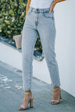 Light Washed Straight Leg Ankle Jeans