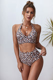 Halter V Neck Leopard High Waist Bikini