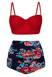 Push Up Floral Print High Waist Plus Size Bikini