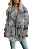Camo Lapel Collar Open Front Fleece Coat