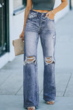 High Waist Distressed Ripped Hole Flare Jeans