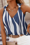 Blue Abstract Striped V Neck Knotted Straps Tank Top