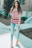 Floral Printed Eyelet Tassel Top