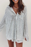 Silver Sequin Pocketed Loose Shirt