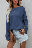 Crew Neck Buttons Drop Shoulder Pullover Sweater