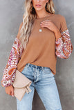 Paisley Contrast Bubble Sleeve Ribbed Top