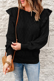 Frilled Shoulder Detail Cable Knit Sweater