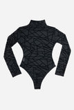 Sheer Mesh Geometric Velvet Bodysuit