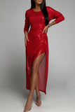 Sequined Georgette Wrapped Slit Dress