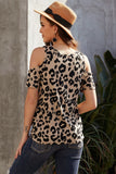 Beige Cheetah Print Cold Shoulder Top