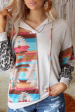 White Aztec Leopard Color Block Drop Sleeve Hoodie