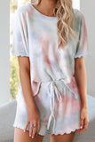 Multicolor Tie Dye Short Sleeve Shorts Lounge Set